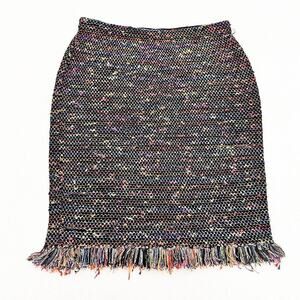 Pencil Skirt Tweed Woven Wool Skirt Fringe Hem (Designer Tag Removed) Size 29